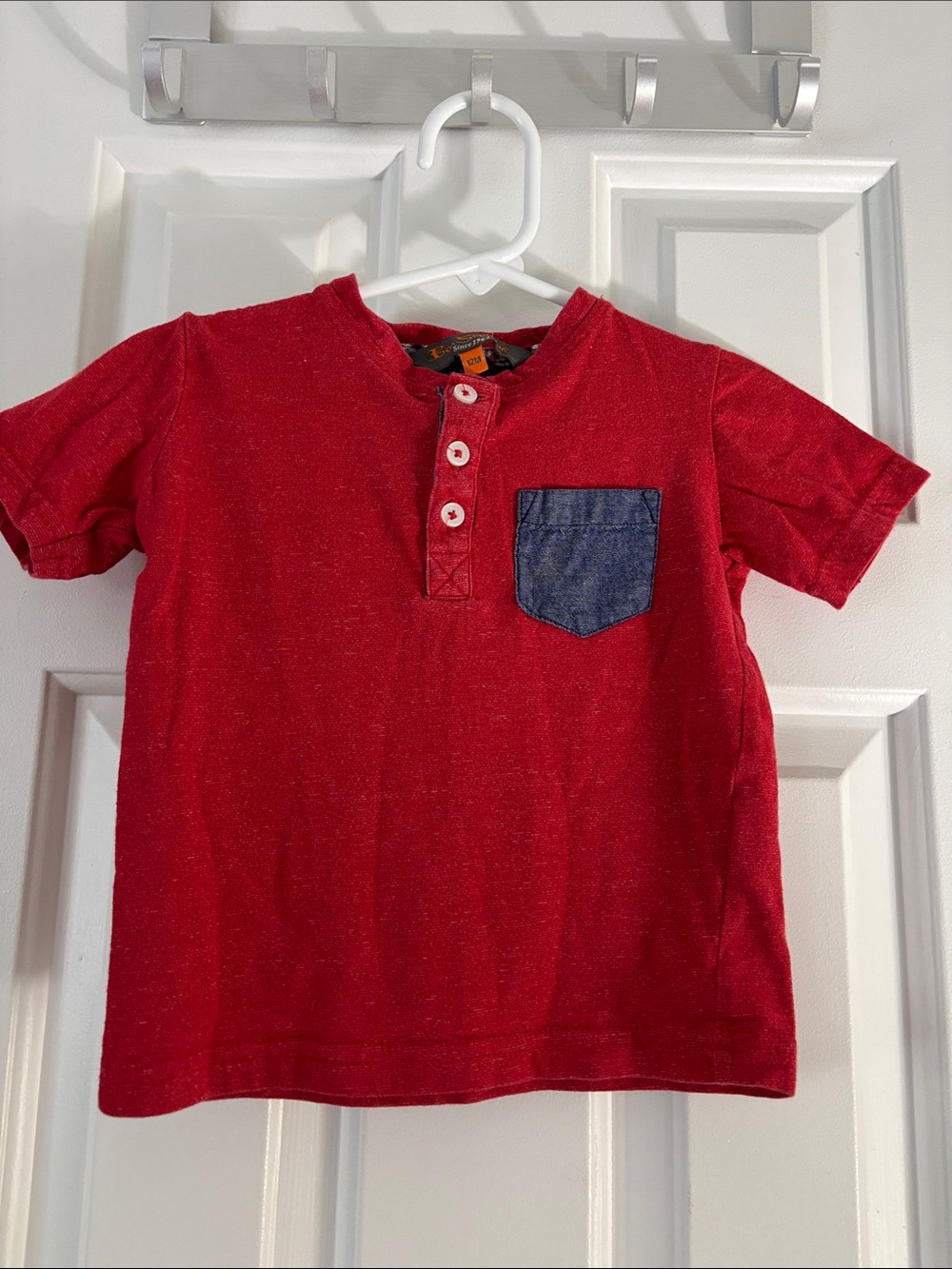 Ben Sherman Red Short-Sleeve Henley with Blue Chest Pocket